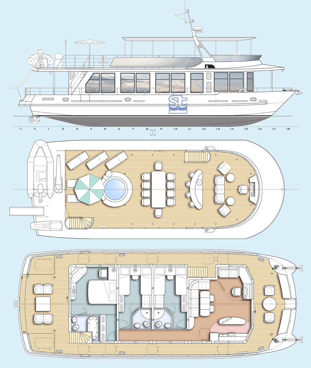 Houseboatcatamaran Plan. SeaTech ltd