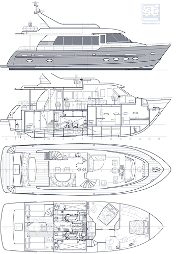 Моторная яхта "Атлас-17М" - планы палуб