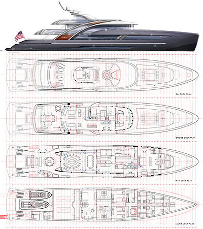 Mega Yacht. Project PG50. Plans